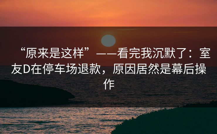 “原来是这样”——看完我沉默了：室友D在停车场退款，原因居然是幕后操作