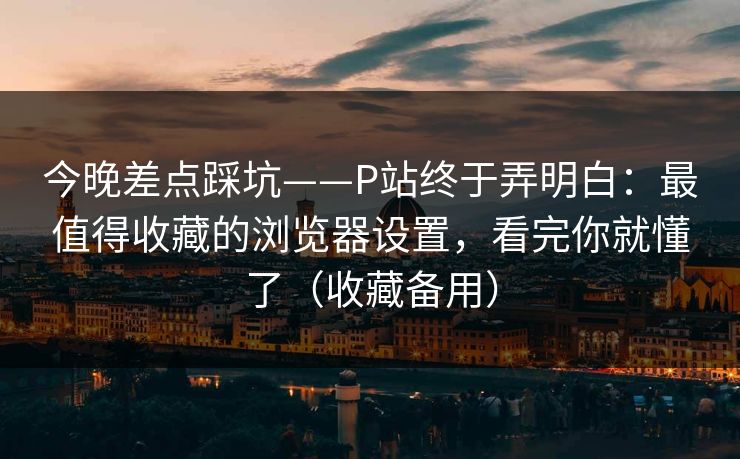 今晚差点踩坑——P站终于弄明白：最值得收藏的浏览器设置，看完你就懂了（收藏备用）