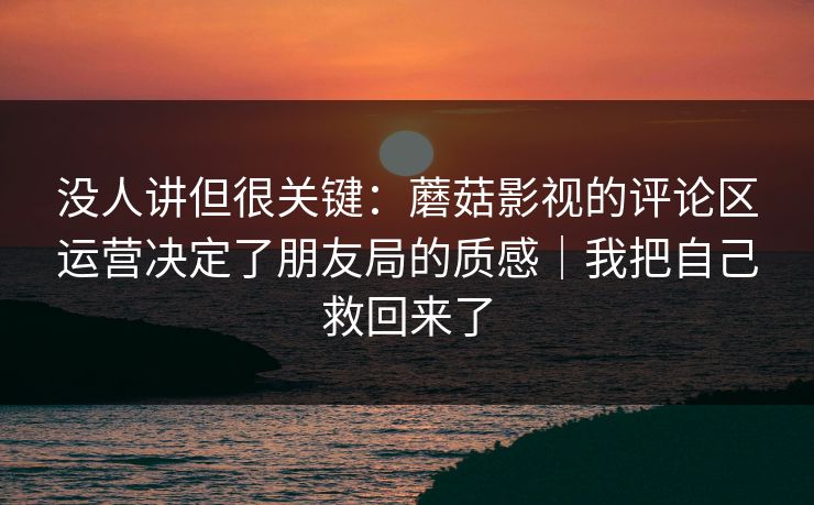 没人讲但很关键:蘑菇影视的评论区运营决定了朋友局的质感|我把自己救回来了 没人讲但很关键:蘑菇影视的评论区运营决定了朋友局的质感|我把自己救回来了