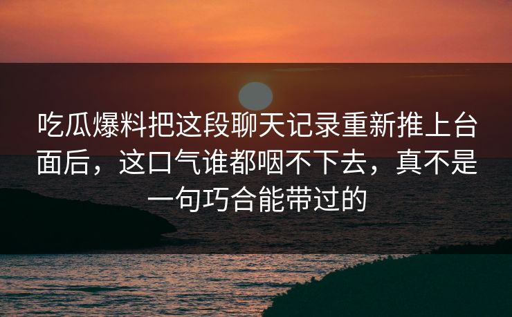 吃瓜爆料把这段聊天记录重新推上台面后，这口气谁都咽不下去，真不是一句巧合能带过的